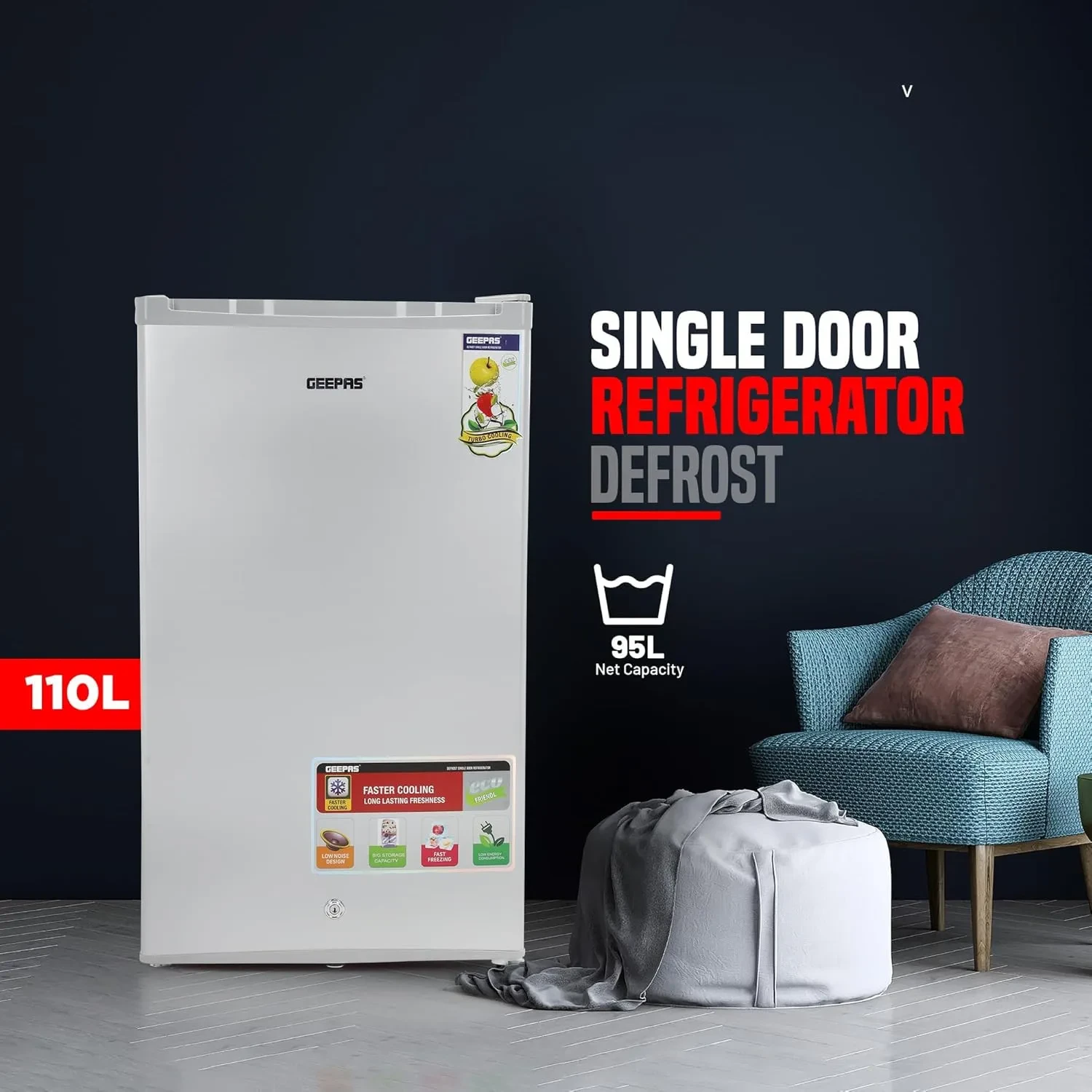 ثلاجة جيباس وقافي باب مكتبي ثلج سعة 110 لتر  موديل:GRF119SPE - صورة المنتج 6