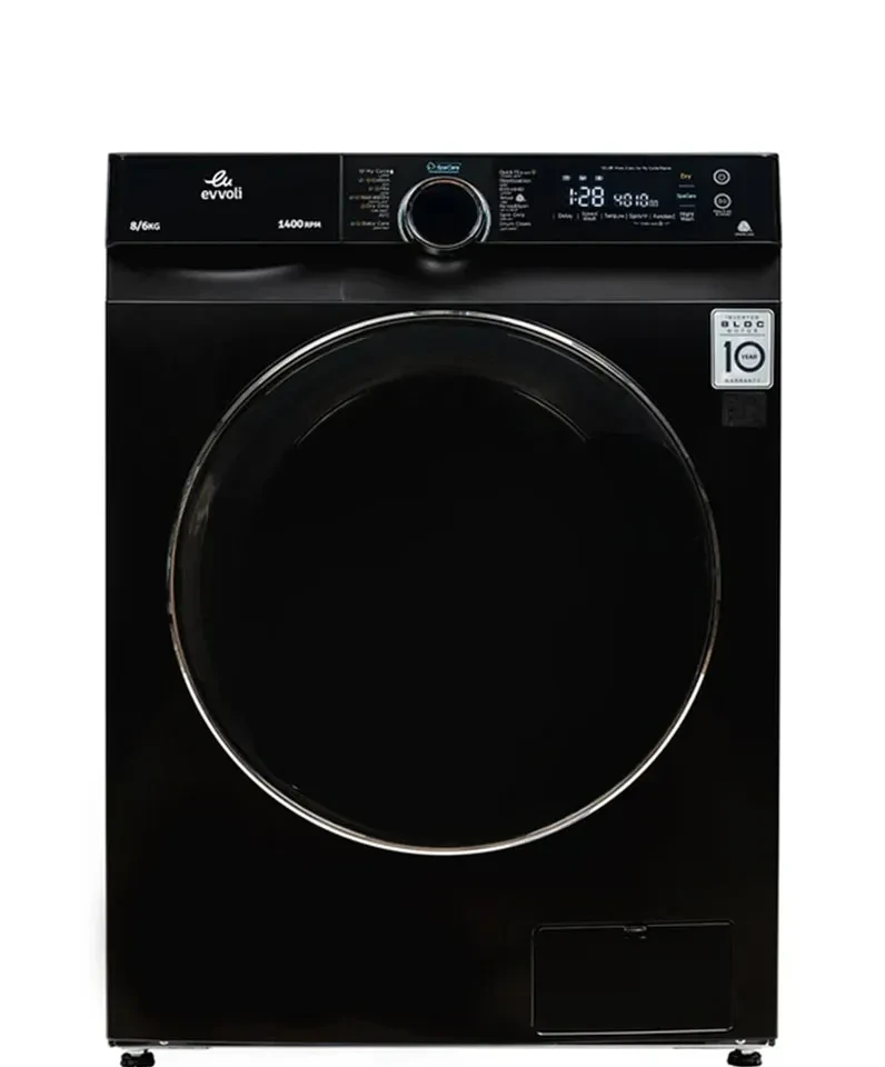 غسالة ملابس تحميل امامي من إيڤولي بسعة 8 كغم، بمحرك BLDC مع مجفف EVWM-FCOM-8614B