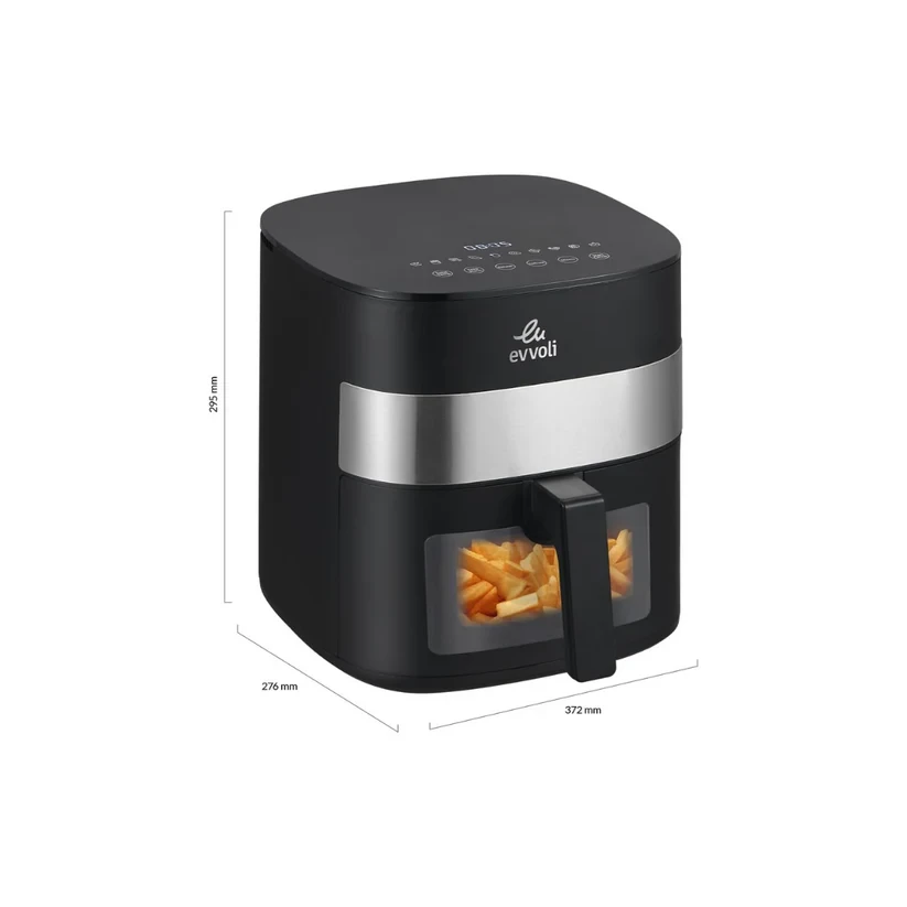 قلاية هوائية | سعة 6 لتر من إيڤولي مع 10 برامج مسبقة الإعداد، نافذة شفافة لمراقبة الطعام| 1500 واط موديل EVKA-AF6010T - صورة المنتج 1