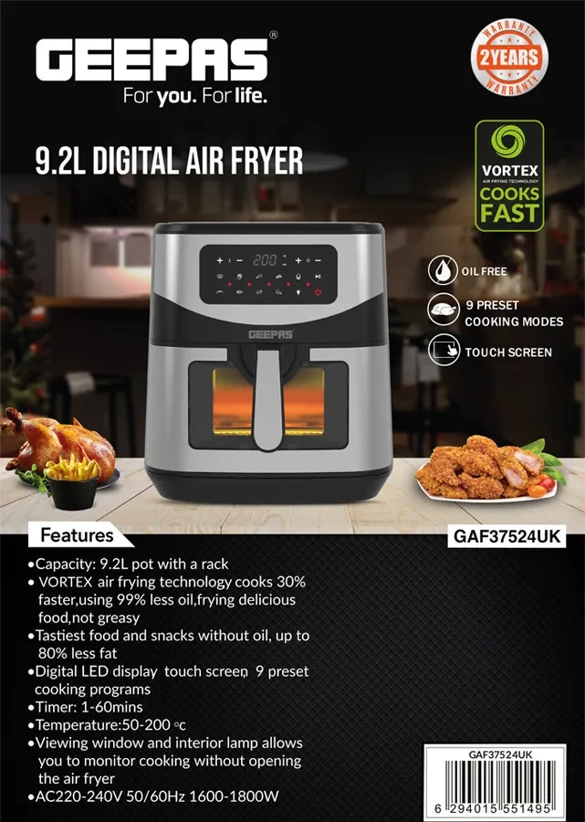 قلاية هوائية بدون زيت جيباس  سعة 9.2 لتر موديل: GAF37524 - صورة المنتج 5