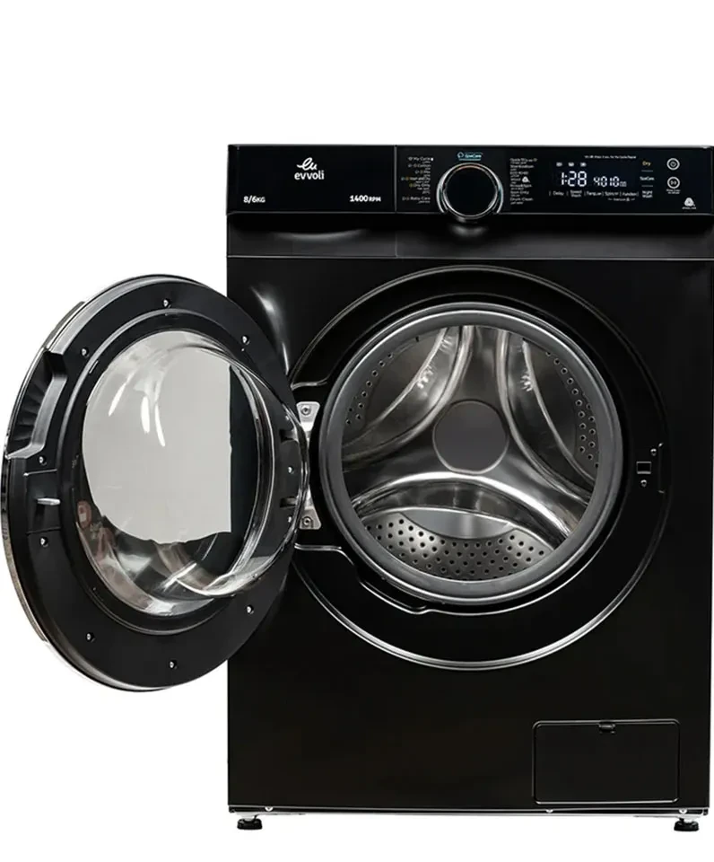 Hover image for غسالة ملابس تحميل امامي من إيڤولي بسعة 8 كغم، بمحرك BLDC مع مجفف EVWM-FCOM-8614B